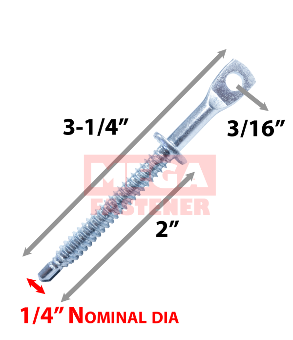 2″ Eye Lag Self Tapping Drilling Point Screw Zinc (Qty 200